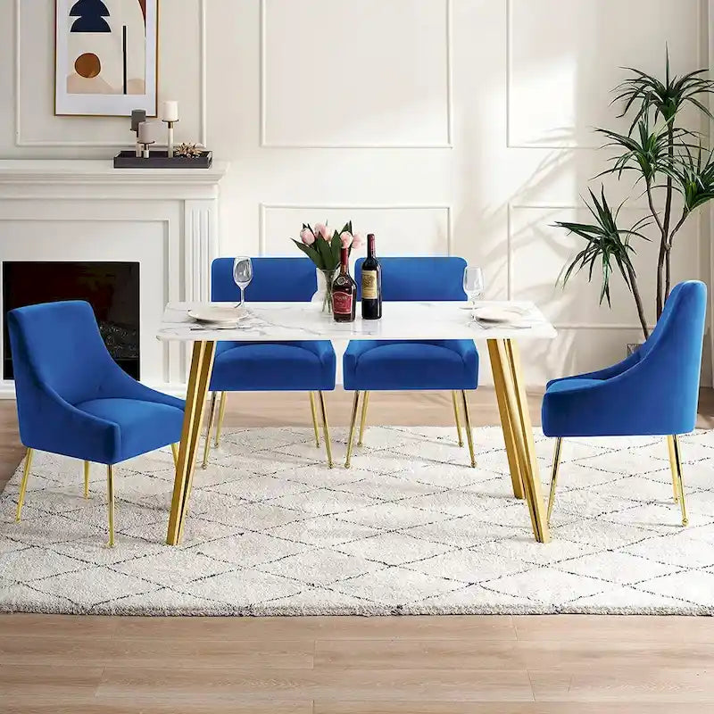 Lot de 2 chaises de salle à manger modernes, chaise de salle à manger rembourrée en velours jaune avec pieds dorés, chaise confortable
