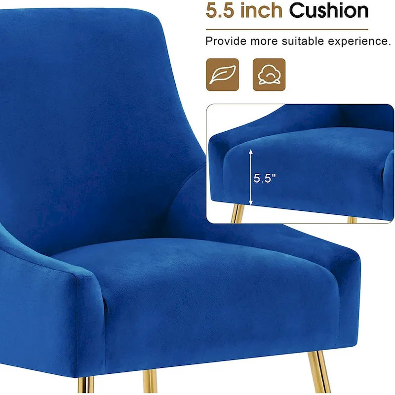 Lot de 2 chaises de salle à manger modernes, chaise de salle à manger rembourrée en velours jaune avec pieds dorés, chaise confortable
