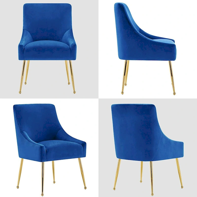 Lot de 2 chaises de salle à manger modernes, chaise de salle à manger rembourrée en velours jaune avec pieds dorés, chaise confortable