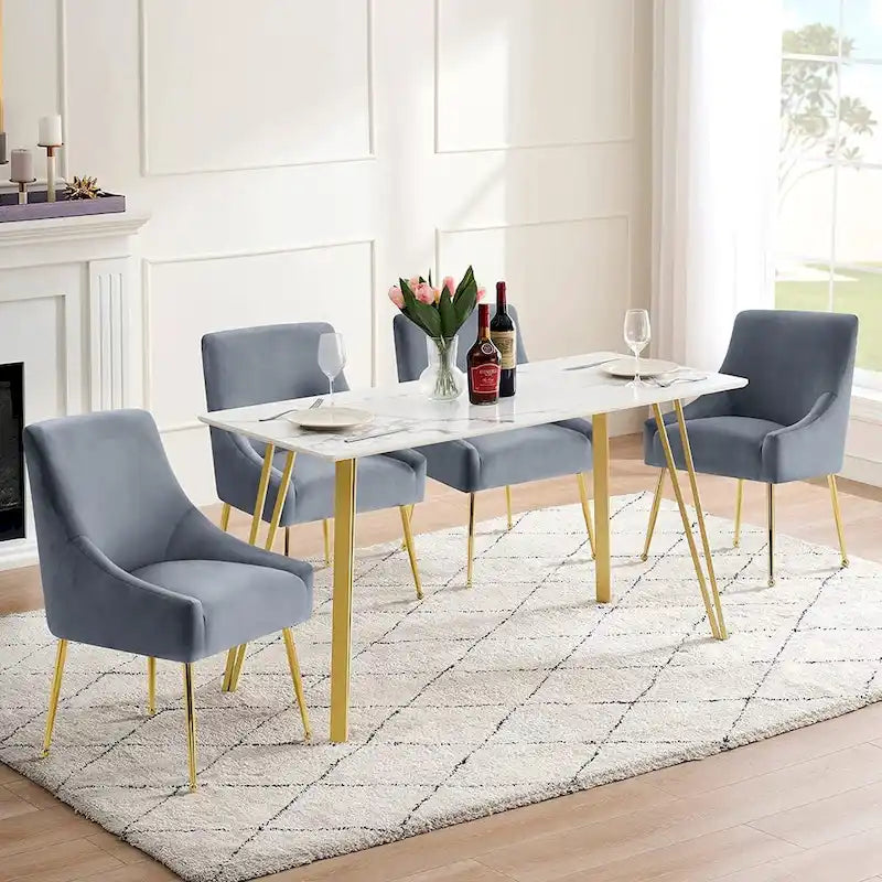 Lot de 2 chaises de salle à manger modernes, chaise de salle à manger rembourrée en velours jaune avec pieds dorés, chaise confortable