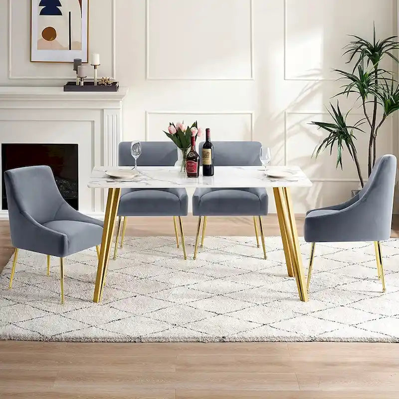 Lot de 2 chaises de salle à manger modernes, chaise de salle à manger rembourrée en velours jaune avec pieds dorés, chaise confortable