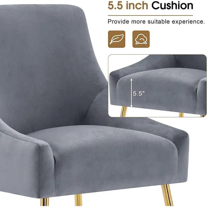 Lot de 2 chaises de salle à manger modernes, chaise de salle à manger rembourrée en velours jaune avec pieds dorés, chaise confortable