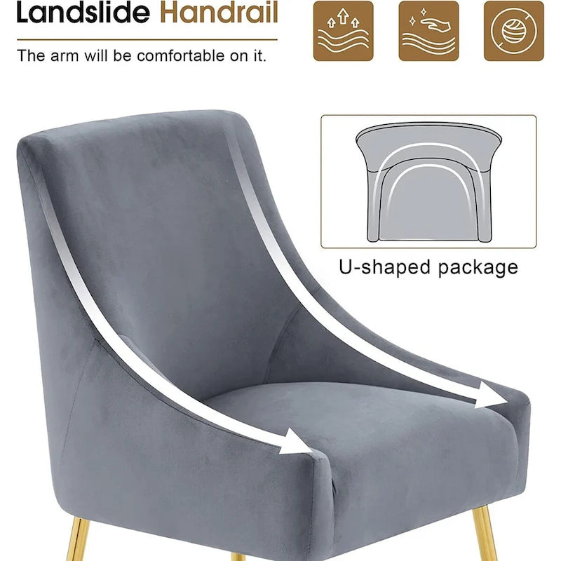 Lot de 2 chaises de salle à manger modernes, chaise de salle à manger rembourrée en velours jaune avec pieds dorés, chaise confortable