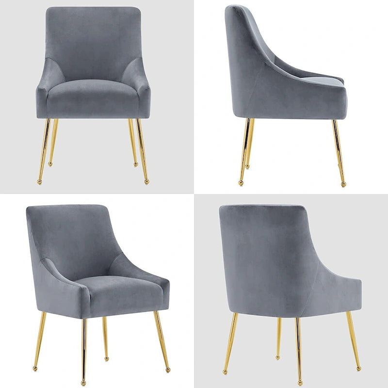 Lot de 2 chaises de salle à manger modernes, chaise de salle à manger rembourrée en velours jaune avec pieds dorés, chaise confortable