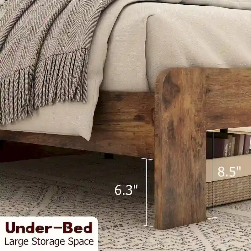 Cadre de lit plateforme en bois avec tête de lit et grand rangement sous le lit