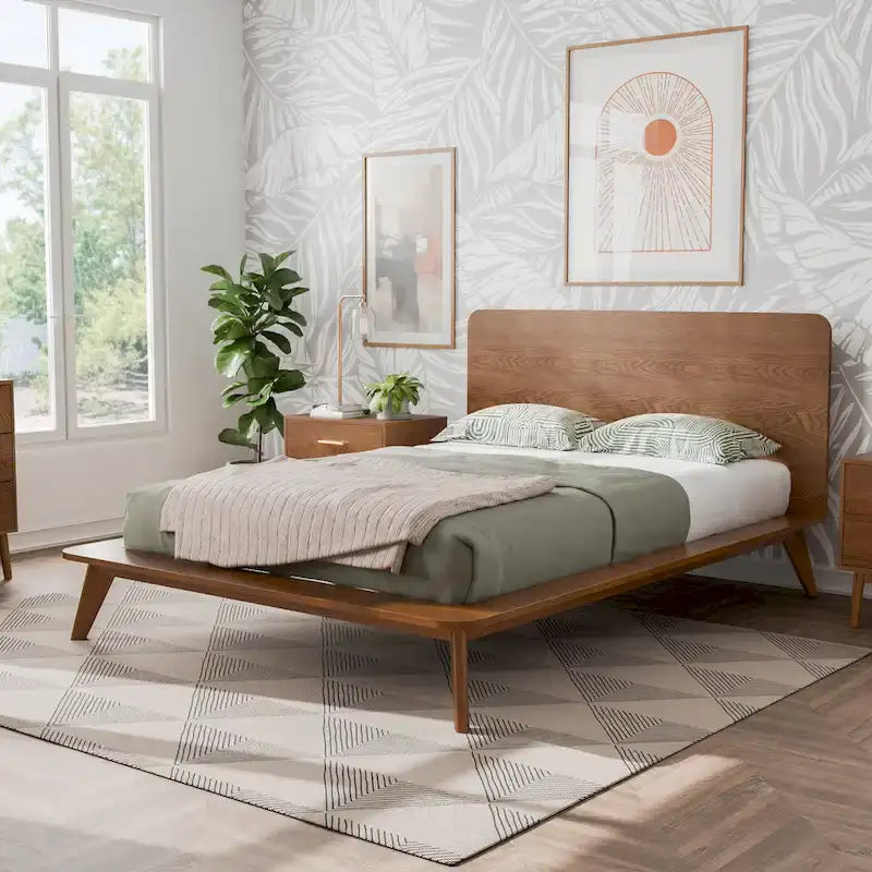 Ensemble de chambre trois pièces en noyer profil bas du milieu du siècle