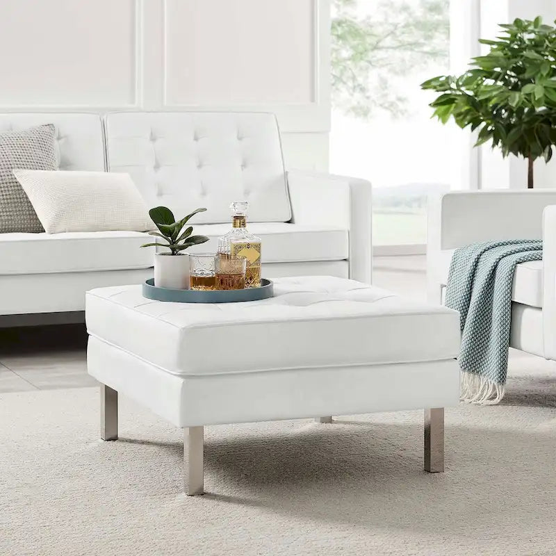 Pouf de rangement capitonné en similicuir végétalien Loft