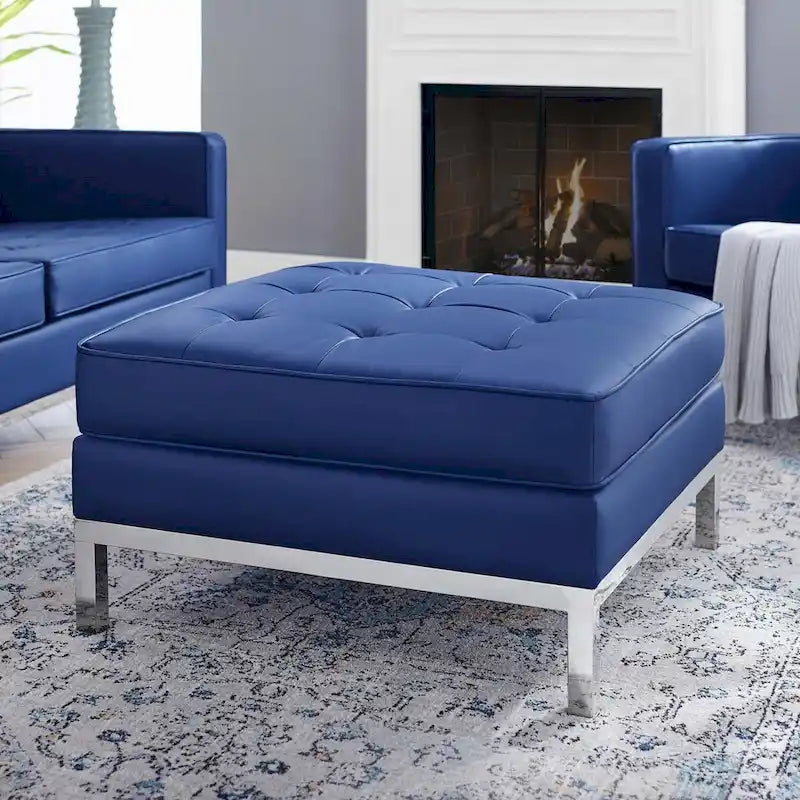 Pouf de rangement capitonné en similicuir végétalien Loft