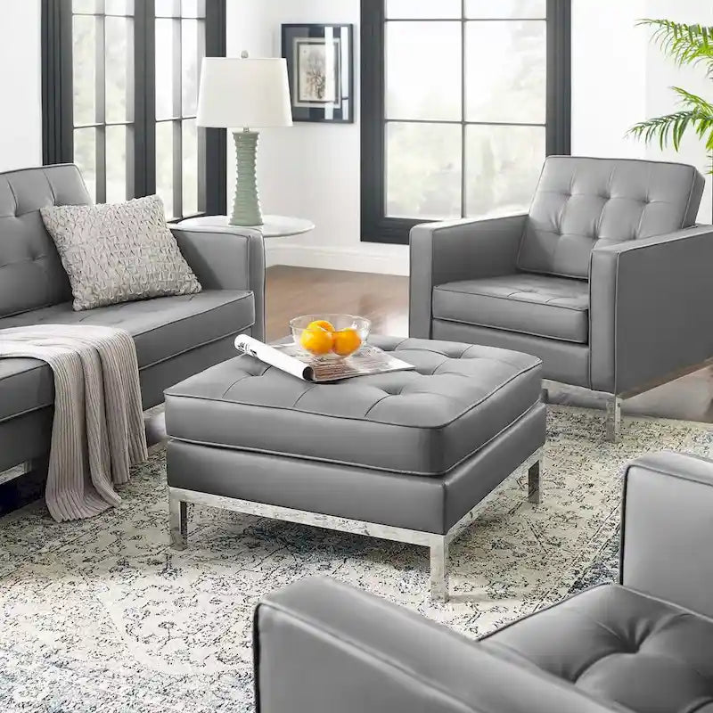 Pouf de rangement capitonné en similicuir végétalien Loft