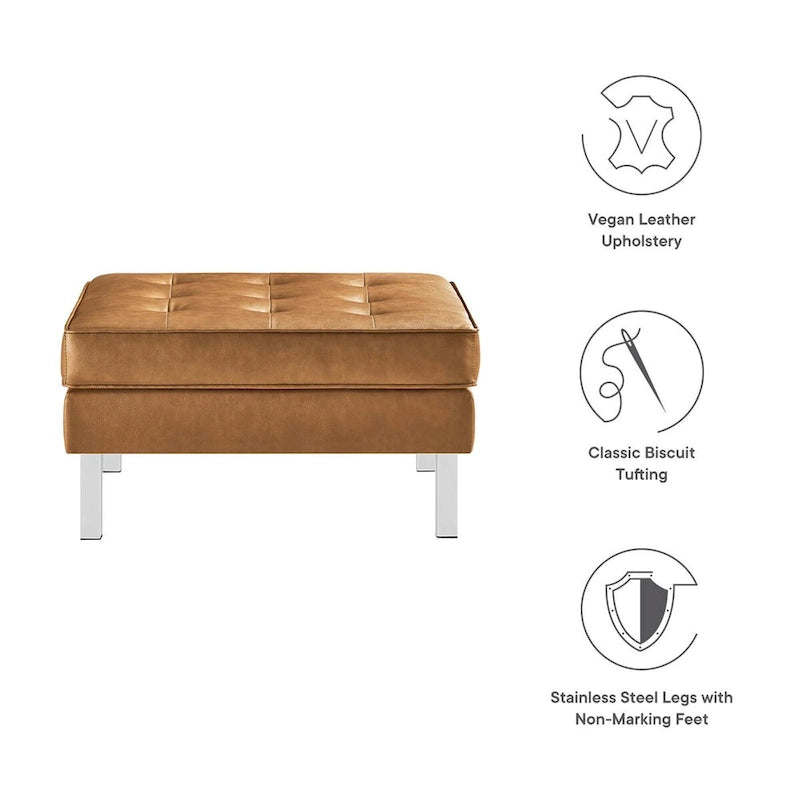 Pouf de rangement capitonné en similicuir végétalien Loft