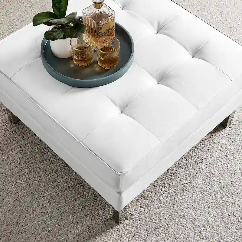 Pouf de rangement capitonné en similicuir végétalien Loft