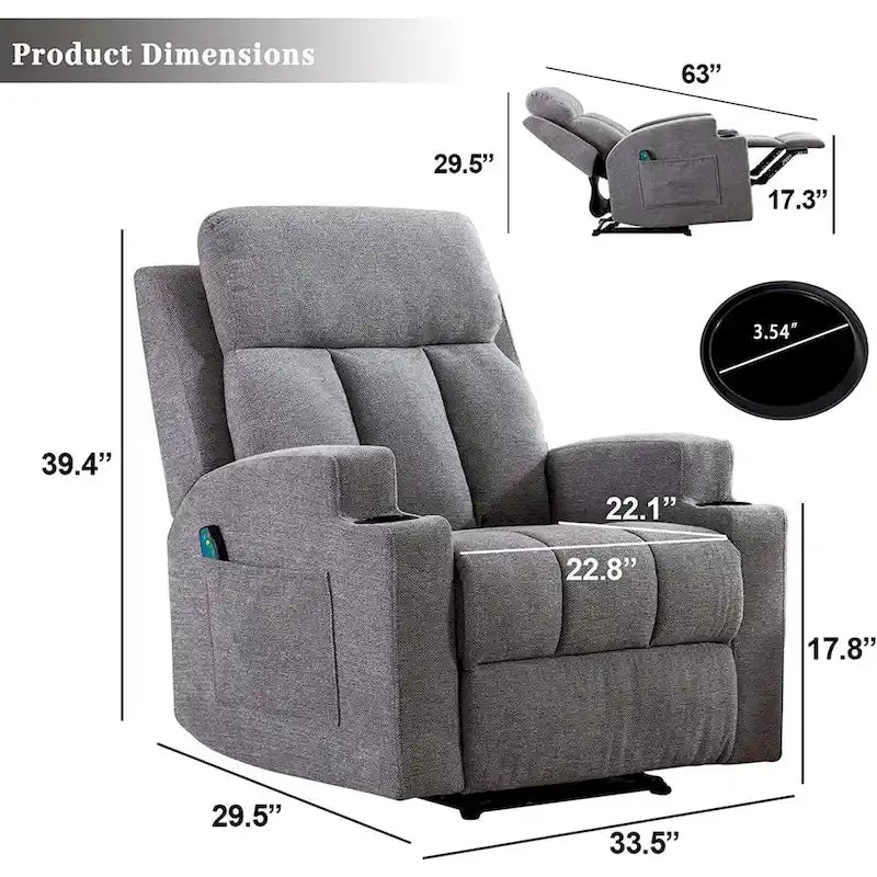 Fauteuil inclinable massant et canapé individuel manuel avec télécommande