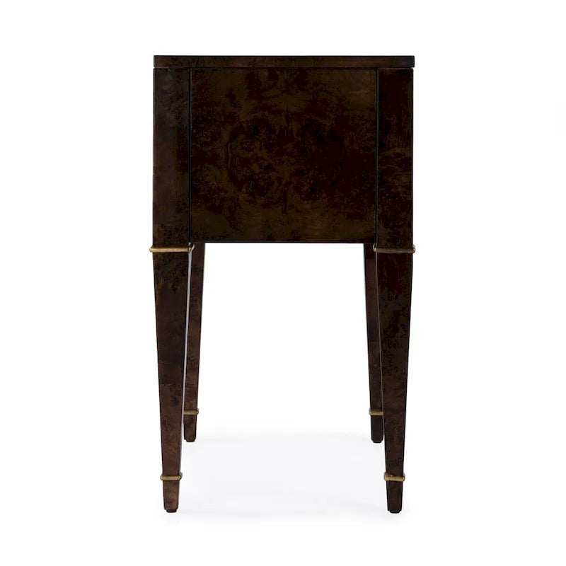 Table d'appoint en loupe de bois à 2 tiroirs