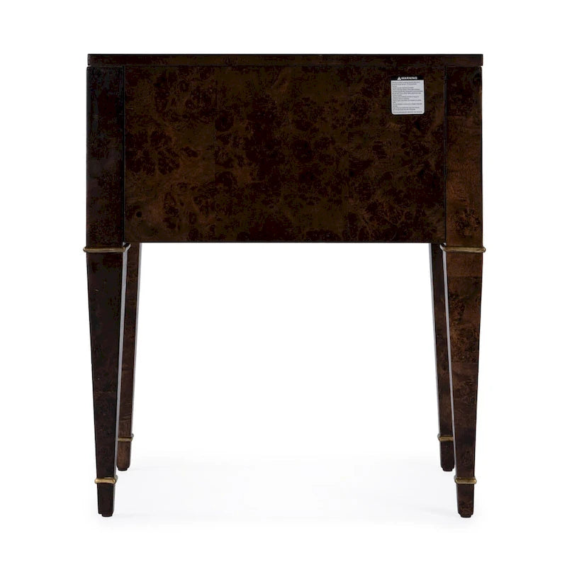Table d'appoint en loupe de bois à 2 tiroirs