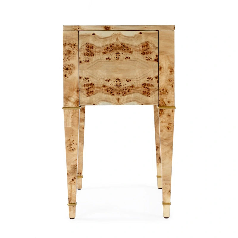 Table d'appoint en loupe de bois à 2 tiroirs