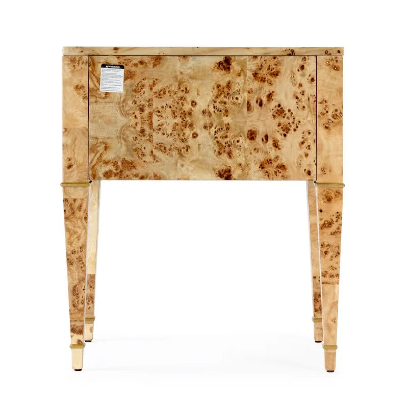 Table d'appoint en loupe de bois à 2 tiroirs