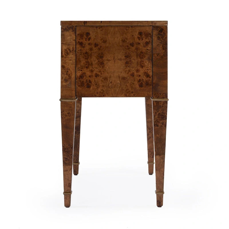 Table d'appoint en loupe de bois à 2 tiroirs