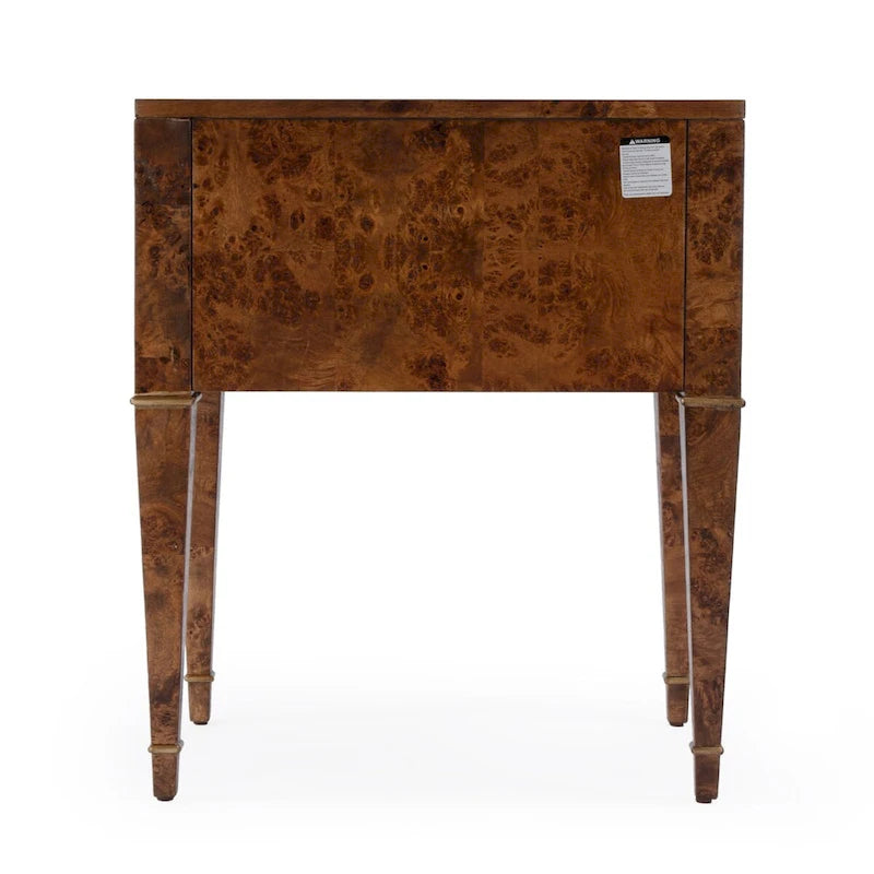 Table d'appoint en loupe de bois à 2 tiroirs
