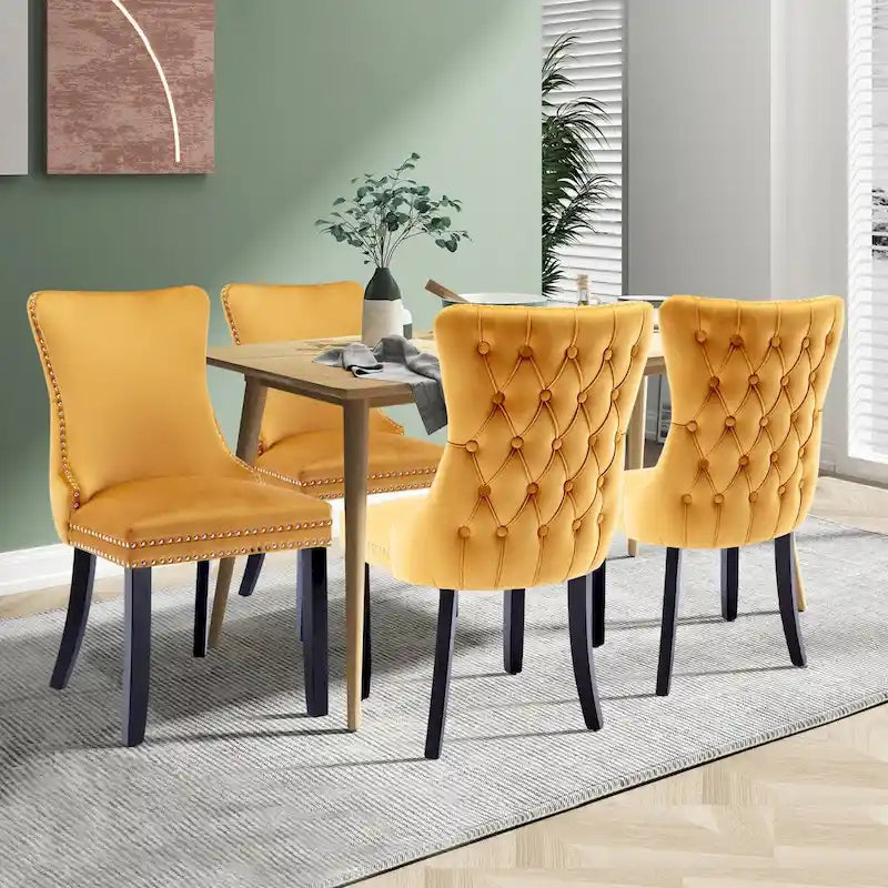 Lot de 4 chaises de salle à manger capitonnées en velours avec dossier ailé