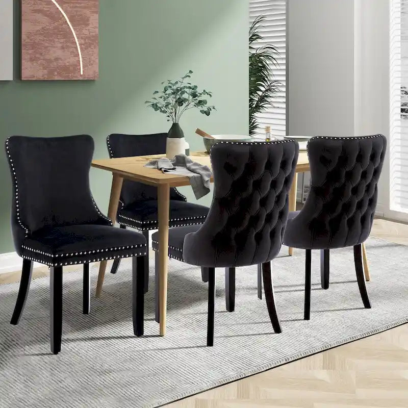Lot de 4 chaises de salle à manger capitonnées en velours avec dossier ailé