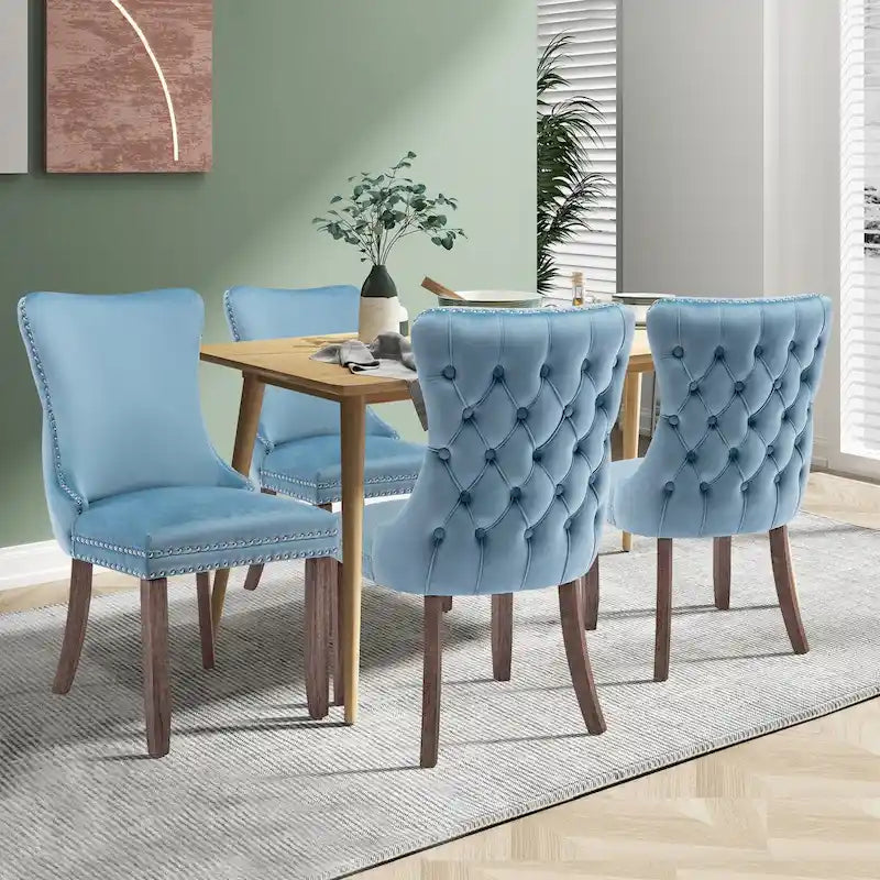 Lot de 4 chaises de salle à manger capitonnées en velours avec dossier ailé