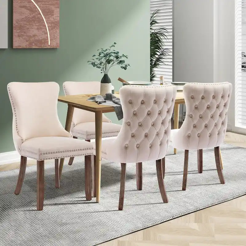 Lot de 4 chaises de salle à manger capitonnées en velours avec dossier ailé