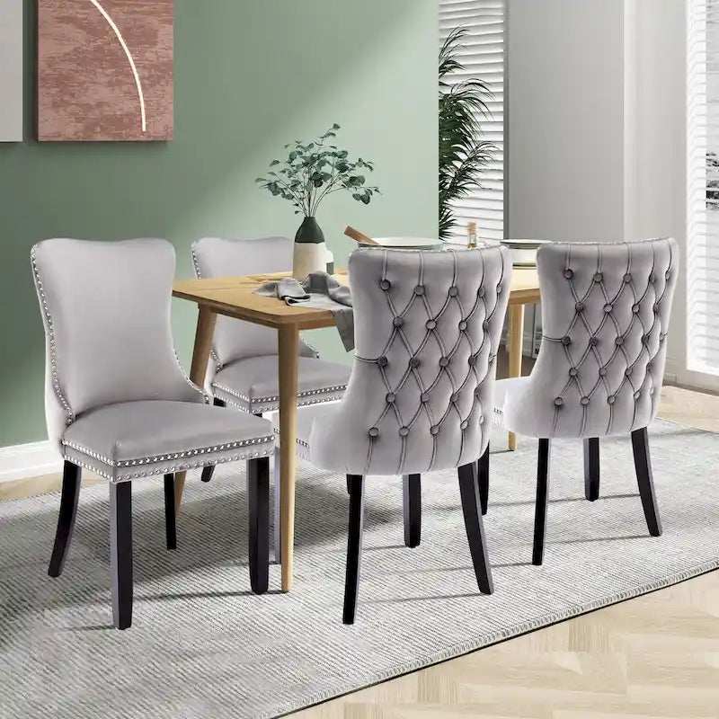 Lot de 4 chaises de salle à manger capitonnées en velours avec dossier ailé