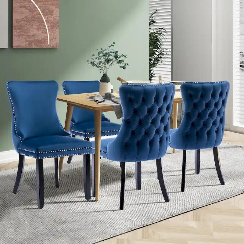 Lot de 4 chaises de salle à manger capitonnées en velours avec dossier ailé
