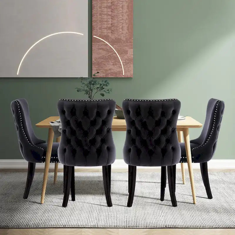 Lot de 4 chaises de salle à manger capitonnées en velours avec dossier ailé