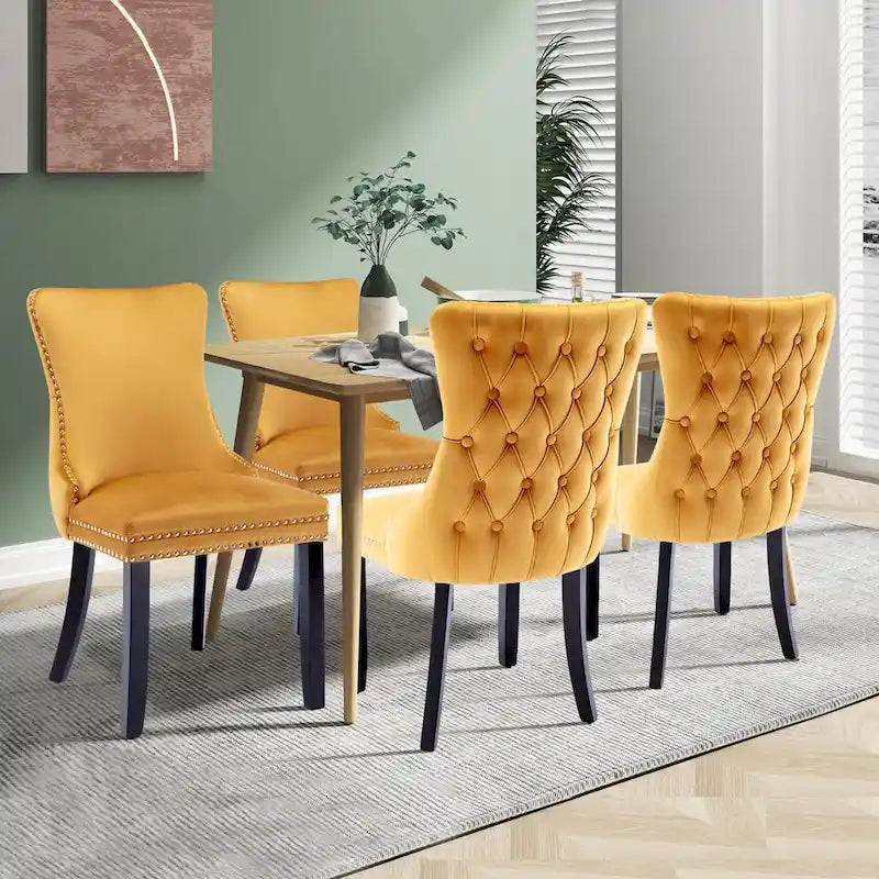 Lot de 4 chaises de salle à manger capitonnées en velours avec dossier ailé