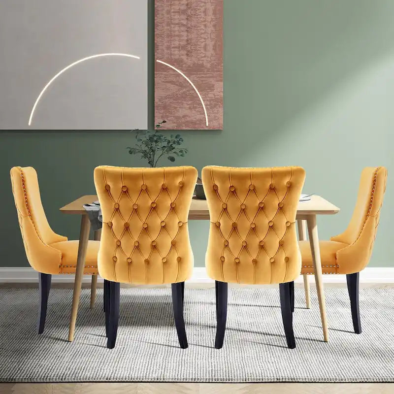 Lot de 4 chaises de salle à manger capitonnées en velours avec dossier ailé