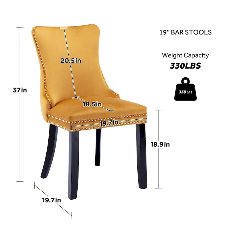 Lot de 4 chaises de salle à manger capitonnées en velours avec dossier ailé