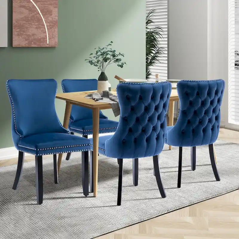 Lot de 4 chaises de salle à manger capitonnées en velours avec dossier ailé
