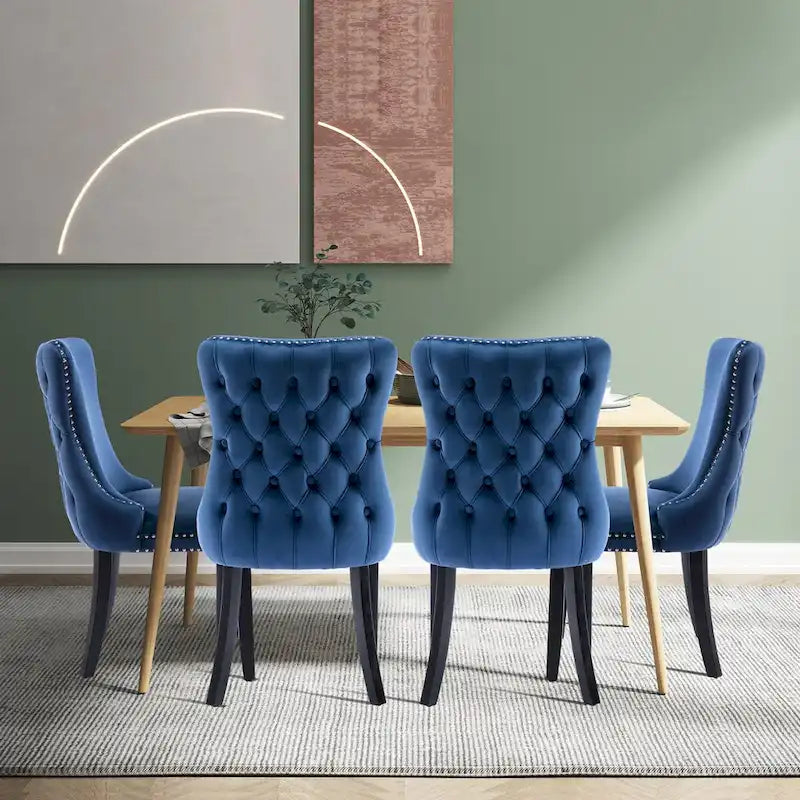 Lot de 4 chaises de salle à manger capitonnées en velours avec dossier ailé