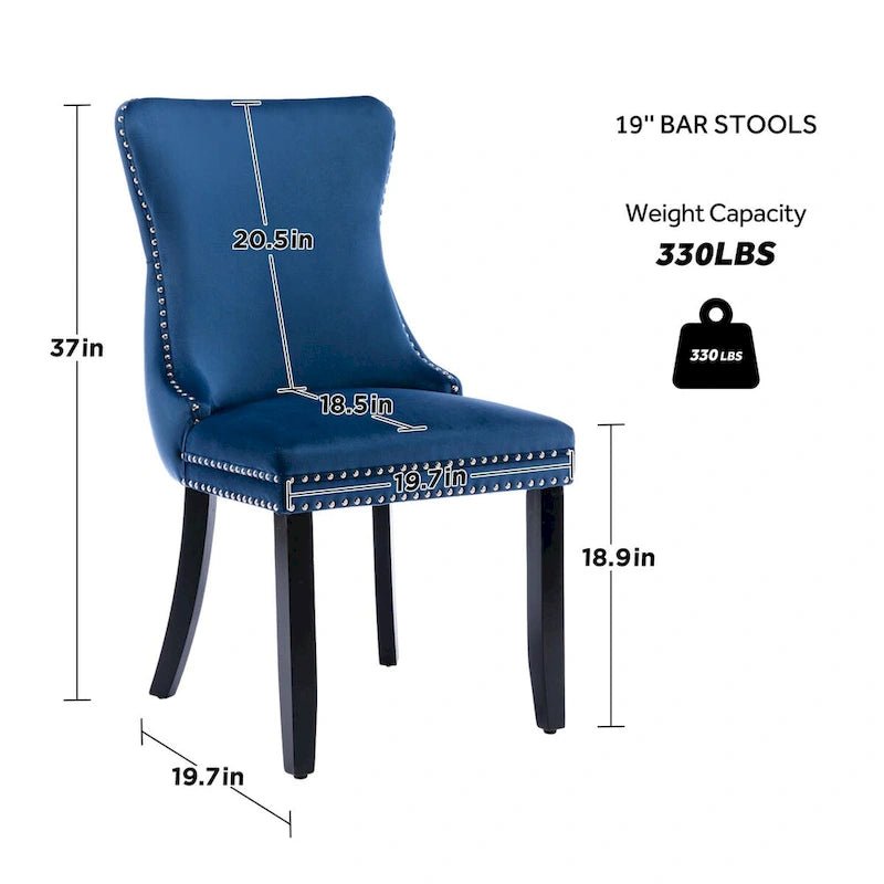 Lot de 4 chaises de salle à manger capitonnées en velours avec dossier ailé