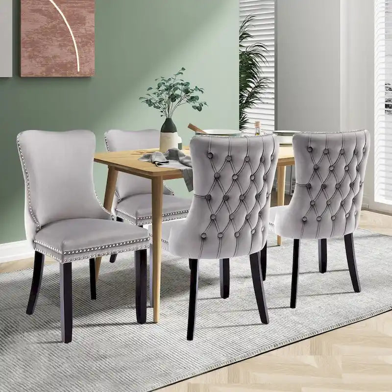 Lot de 4 chaises de salle à manger capitonnées en velours avec dossier ailé
