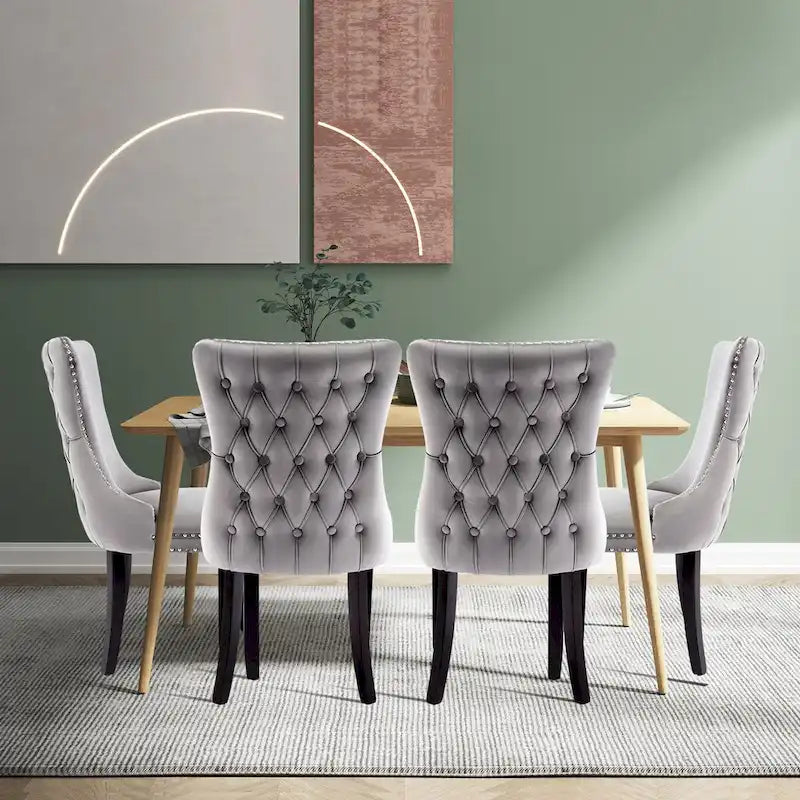 Lot de 4 chaises de salle à manger capitonnées en velours avec dossier ailé