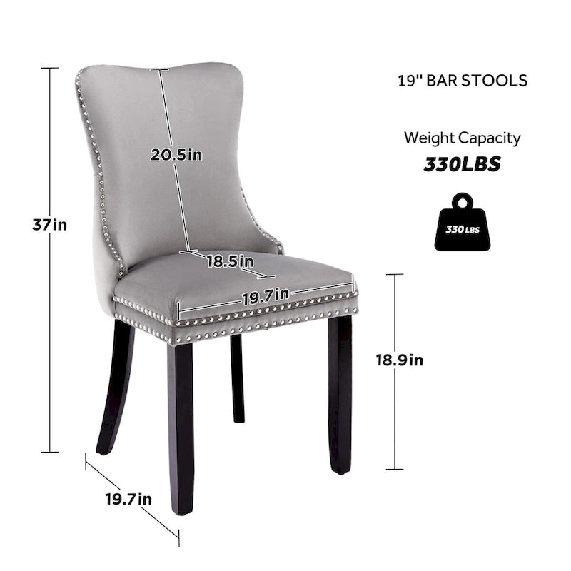 Lot de 4 chaises de salle à manger capitonnées en velours avec dossier ailé