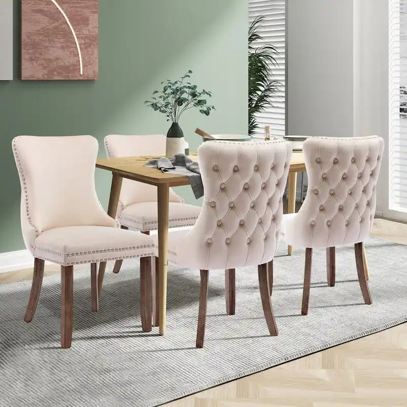 Lot de 4 chaises de salle à manger capitonnées en velours avec dossier ailé