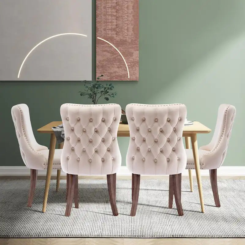 Lot de 4 chaises de salle à manger capitonnées en velours avec dossier ailé