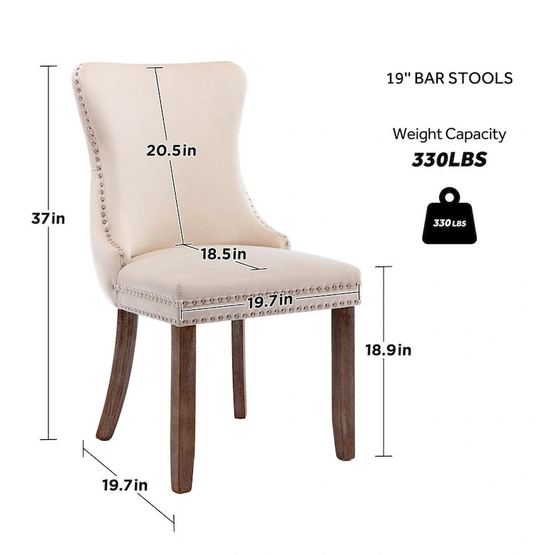 Lot de 4 chaises de salle à manger capitonnées en velours avec dossier ailé