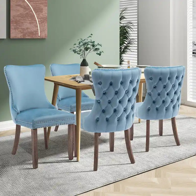Lot de 4 chaises de salle à manger capitonnées en velours avec dossier ailé
