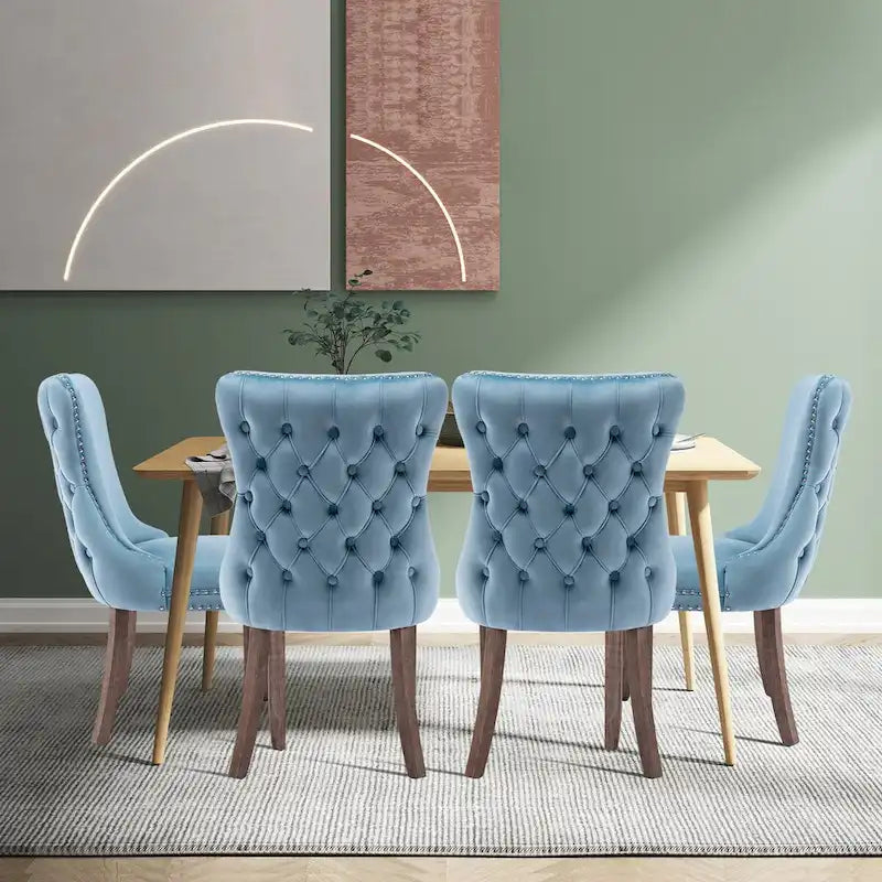Lot de 4 chaises de salle à manger capitonnées en velours avec dossier ailé