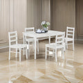 Lav 5 Piece Dining Table and 4 Chair Set, Open Backs, White Solid Wood