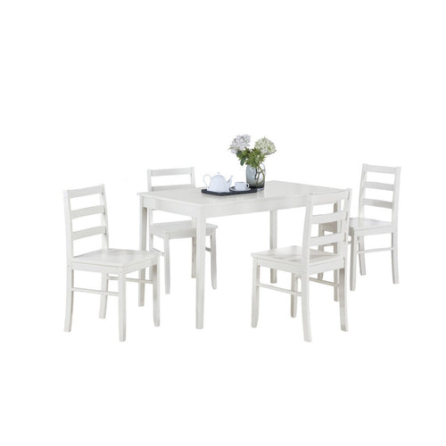 Ensemble de salle à manger 5 pièces, 1 table et 4 chaises, dossiers ajourés, en bois massif blanc