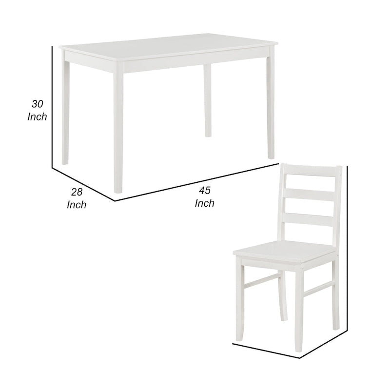 Ensemble de salle à manger 5 pièces, 1 table et 4 chaises, dossiers ajourés, en bois massif blanc