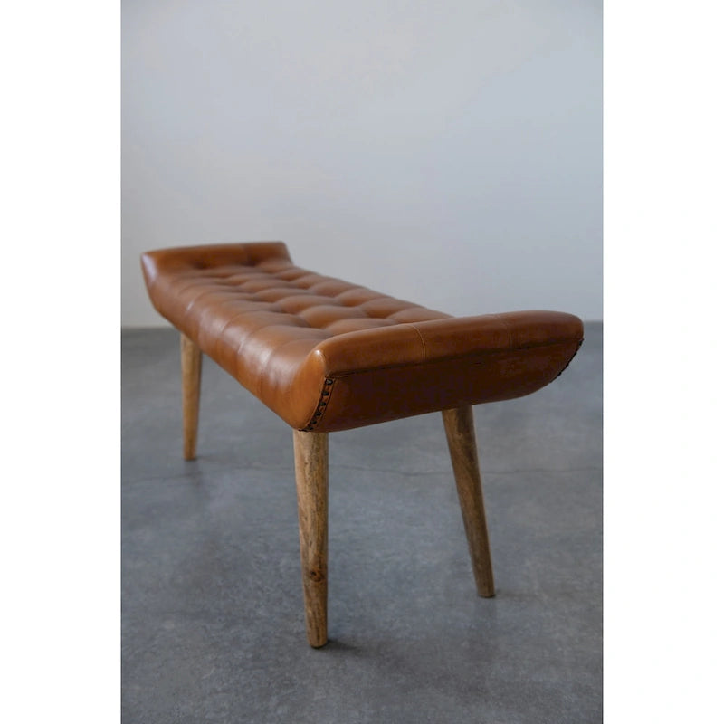 Banc en bois et cuir de chèvre