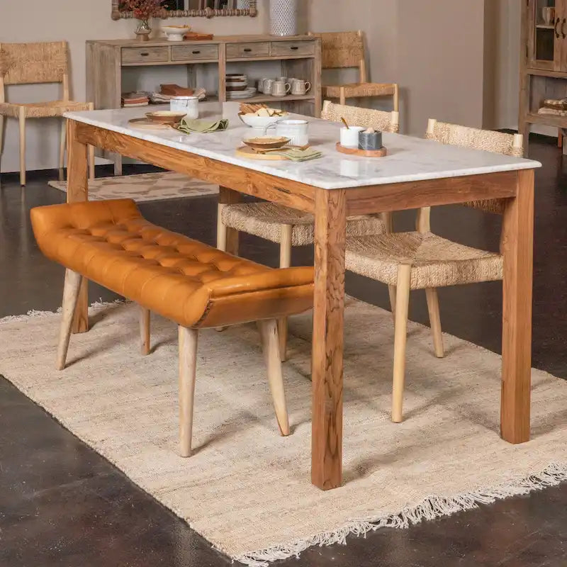 Banc en bois et cuir de chèvre