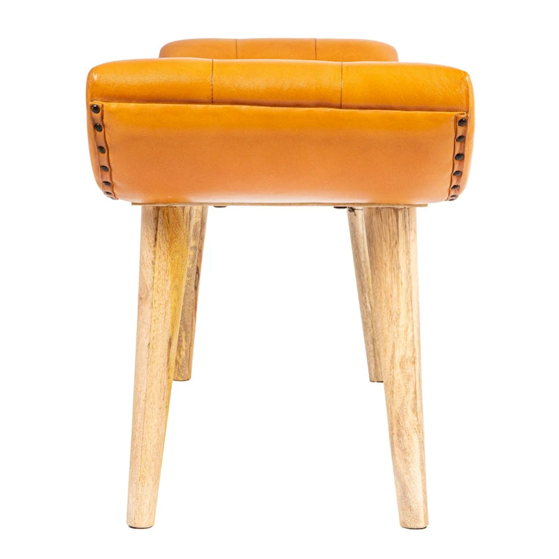 Banc en bois et cuir de chèvre