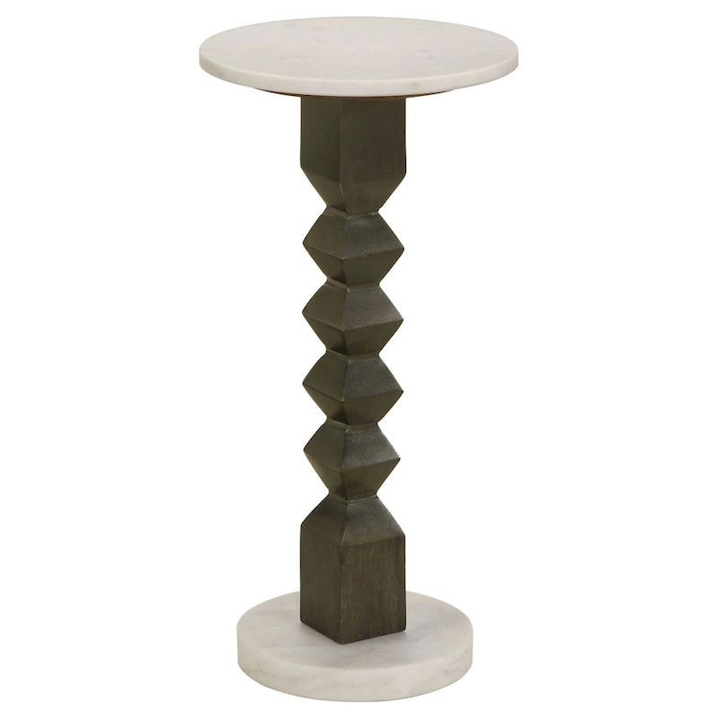 Table d'appoint, 11 pouces de diamètre, marbre, pied de support, blanc, gris